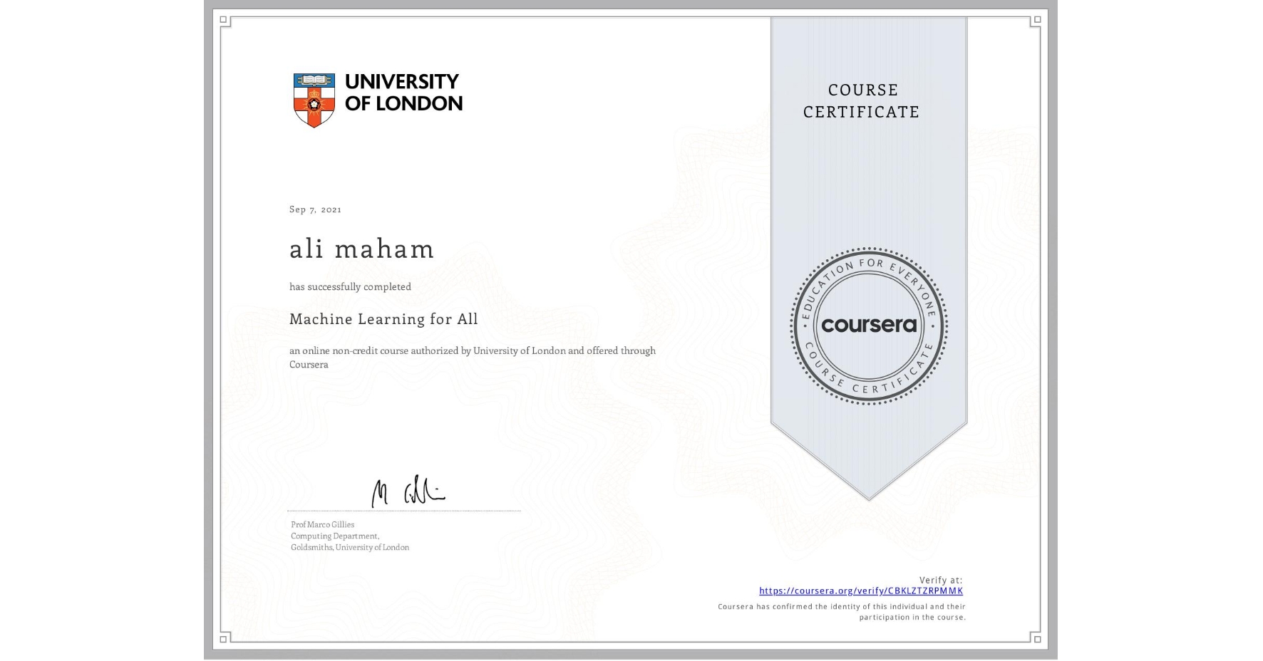 گواهینامه هوش مصنوعی از دانشگاه لندن